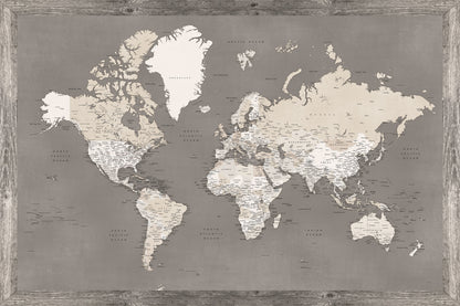 Framed Magnetic Travel Map - Taupe Tones