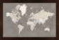 Framed Magnetic Travel Map Large - Taupe Tones