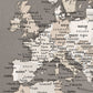 Framed Magnetic Travel Map - Taupe Tones