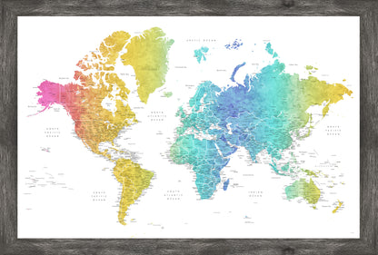 XL Framed Magnetic Travel Map - Watercolors